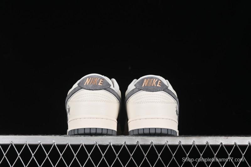 Nike SB Dunk Low Stussy Collaboration - Off White Grey Pig Anniversary Custom Low-Top Casual Skate Shoes - XX2025-888