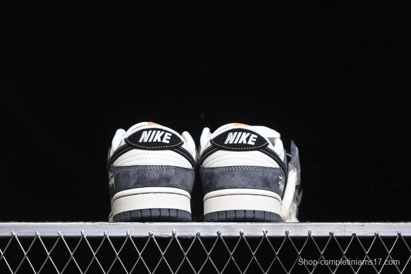 Nike SB Dunk Low Stussy Collaboration Patch Grey Black Black Swoosh Anniversary Custom Low-Top Casual Skate Shoes - MM1089-026