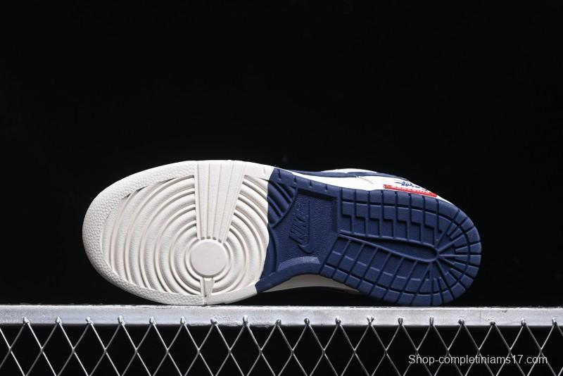 Nike SB Dunk Low Supreme x Stussy Triple Collaboration - Off White Navy Swoosh Anniversary High-End Custom Low-Top Casual Skate Shoes - SJ2068-271