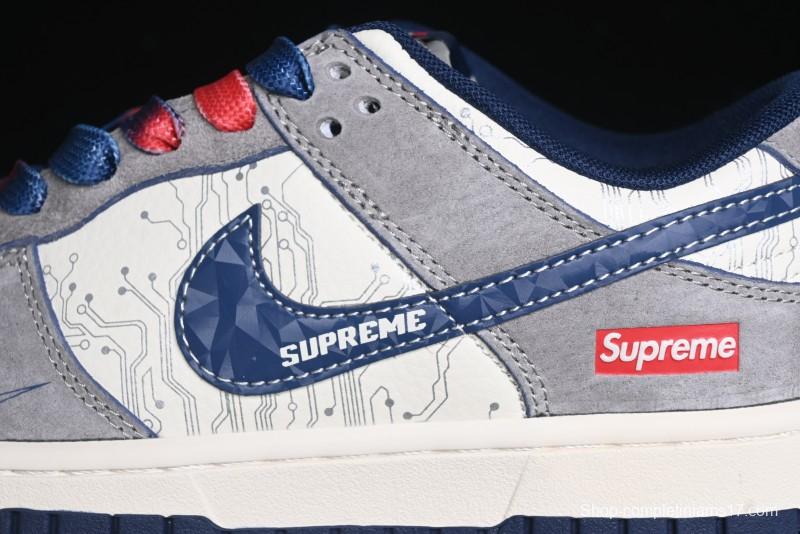 Nike SB Dunk Low Supreme Collaboration - Grey White Dark Blue Swoosh Anniversary High-End Custom Low-Top Casual Skate Shoes - DM6868-005