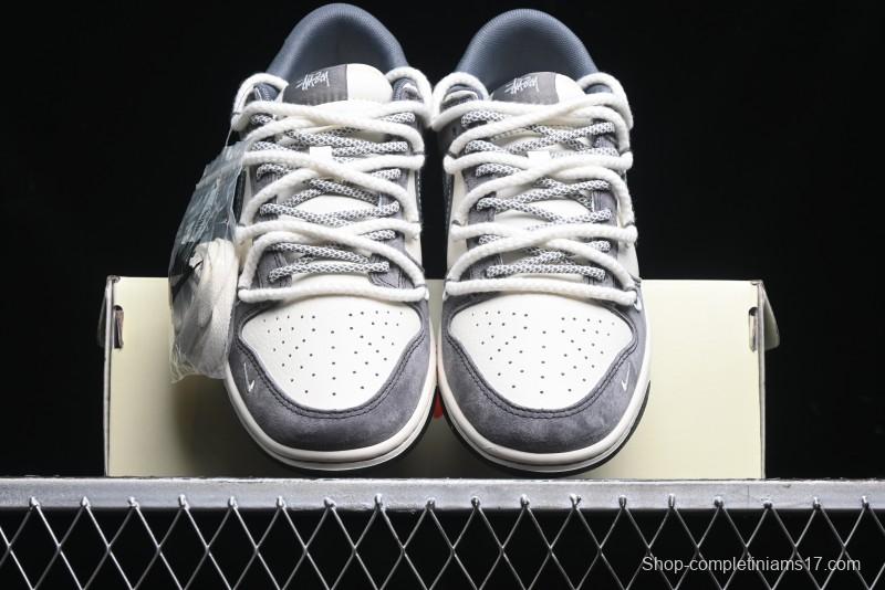 Nike SB Dunk Low Stussy Collaboration - Lace-Up Beige Grey Hook Anniversary High-End Custom Low-Top Casual Skate Shoes - YX5066-206