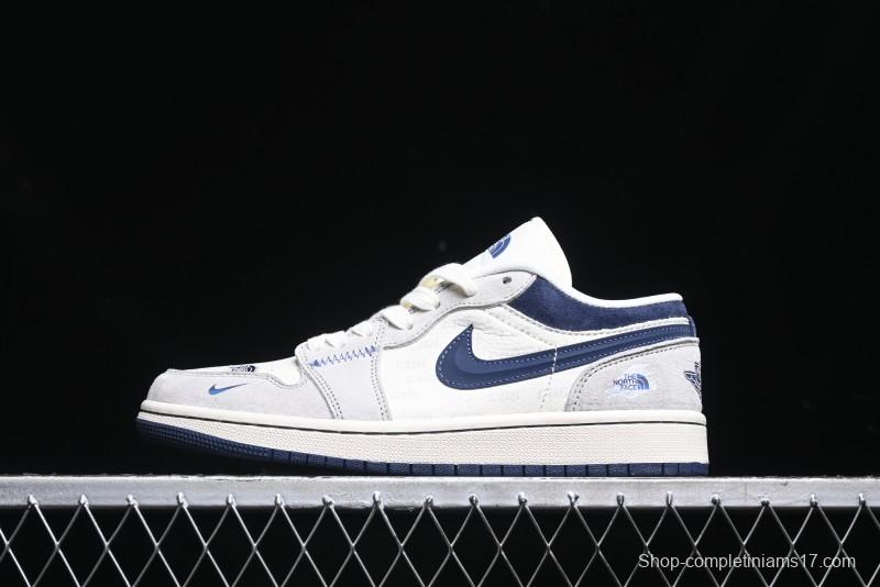 Nike Air Jordan 1 Low AJ1 The North Face Collaboration - Custom High-End Retro Basketball Shoes with Blue Swoosh - DM9188-010