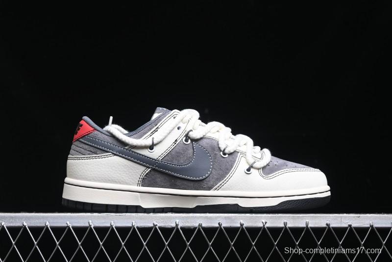 Nike SB Dunk Low Stussy Collaboration - Lace-Up Grey White Grey Check Anniversary High-End Custom Low-Top Casual Skate Shoes - YX5066-207