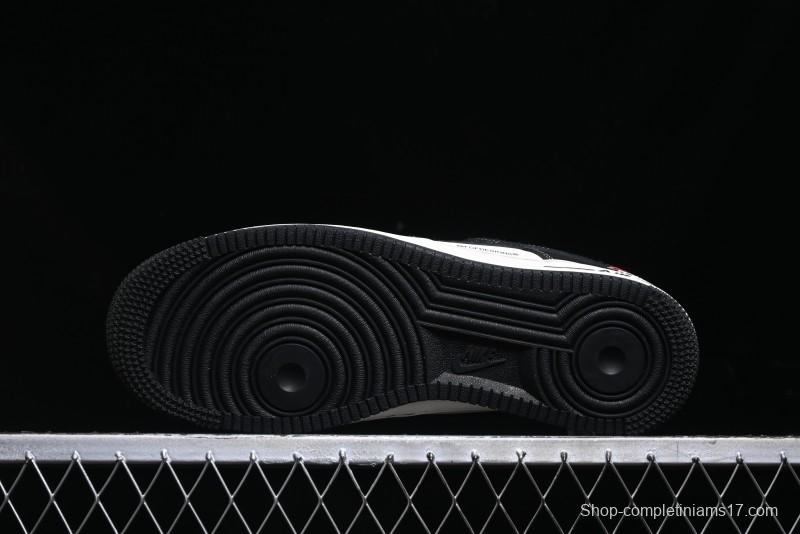 Nike Air Force 1 '07 Low Stussy Collaboration - Black White Double Swoosh Red Tag Low-Top Casual Sneakers - SJ6698-012