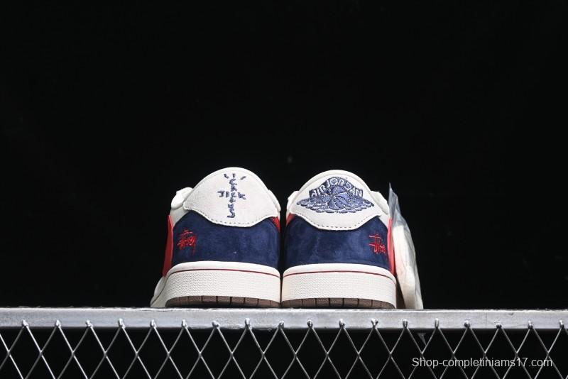 Nike Travis Scott x Fragment Design x Air Jordan 1 Low OG SP AJ1 Retro Sneakers with Reverse Swoosh - SJ2068-135