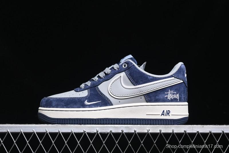 Nike Air Force 1 '07 Low Stussy Collaboration - Grey Blue Suede Low-Top Casual Sneakers - SJ6698-007
