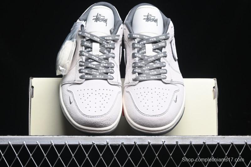 Nike Air Jordan 1 Low AJ1 Stussy Collaboration - Premium Customized Pigskin Grey Line Retro Basketball Shoes - DM9188-005