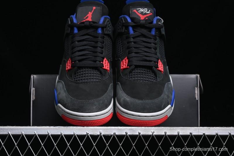 Nike Air Jordan 4 Retro Basketball Shoes with Black-Grey-Blue Color Blocking - FV5029-003
