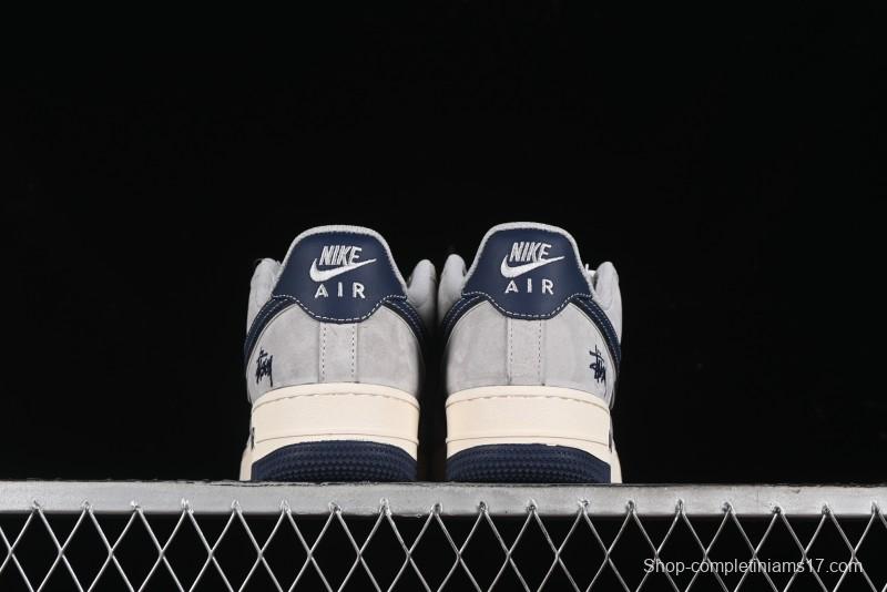 Nike Air Force 1 '07 Low Stussy Collaboration - Grey Pigskin Blue Sole Low-Top Casual Sneakers - SJ6698-005
