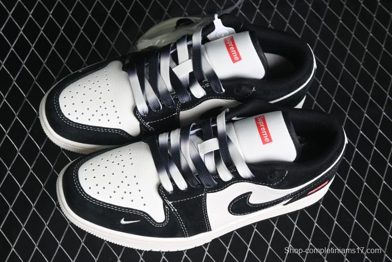 Nike Air Jordan 1 Low AJ1 Supreme Collaboration - Black White Two-Tone Retro Basketball Shoes - SJ9950-021