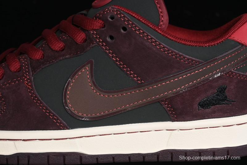 Nike SB Dunk Low Bordeaux Red Skate Shoes Collaboration with Riot Skateshop - FZ1289-200
