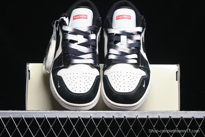 Nike Air Jordan 1 Low AJ1 Supreme Collaboration - Black White Two-Tone Retro Basketball Shoes - SJ9950-021