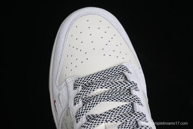 Nike SB Dunk Low Stussy Collaboration - Patchwork Grey White Swoosh Anniversary Custom Low-Top Casual Sneakers - YX5066-218