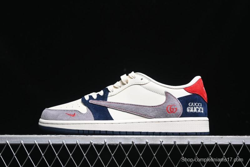 Nike Travis Scott x Fragment Design x Air Jordan 1 Low OG SP AJ1 Multi-Color Patchwork Low-Top Casual Sneakers - DM7866-039