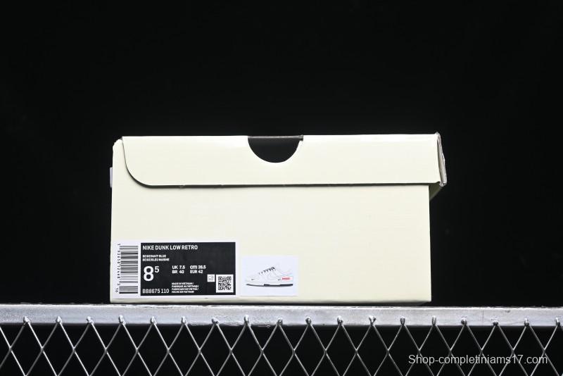 Nike SB Dunk Low Supreme Collaboration - White Blue Color Blocking with Mini Swoosh Anniversary Custom Edition Low-Top Casual Skate Shoes - BB8675-110