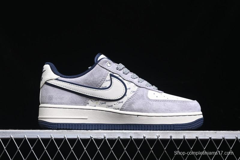 Nike Air Force 1 '07 Low Stussy Collaboration - Grey White with Blue Outsole Low-Top Casual Sneakers - SJ6698-006