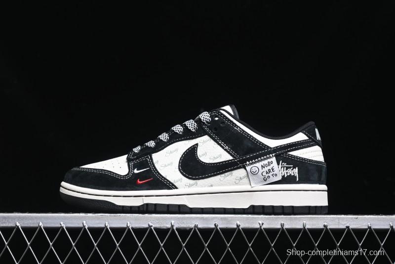 Nike SB Dunk Low Stussy Triple Collaboration - Patchwork Black Swoosh Anniversary Custom Low-Top Casual Skate Shoes - YX5066-222