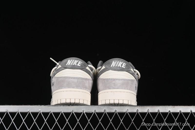 Nike SB Dunk Low Stussy Collaboration - Strap Grey Embroidered Swoosh Anniversary Custom Low-Top Casual Skate Shoes - SJ2068-307