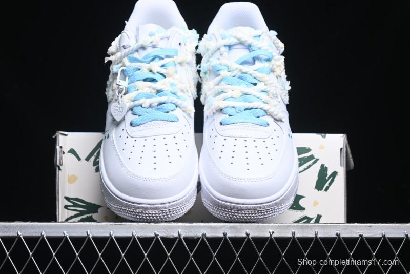 Nike Air Force 1 '07 Low Casual Sneakers with Valentines Day Theme and Blue Bow Detail - CH9999-223