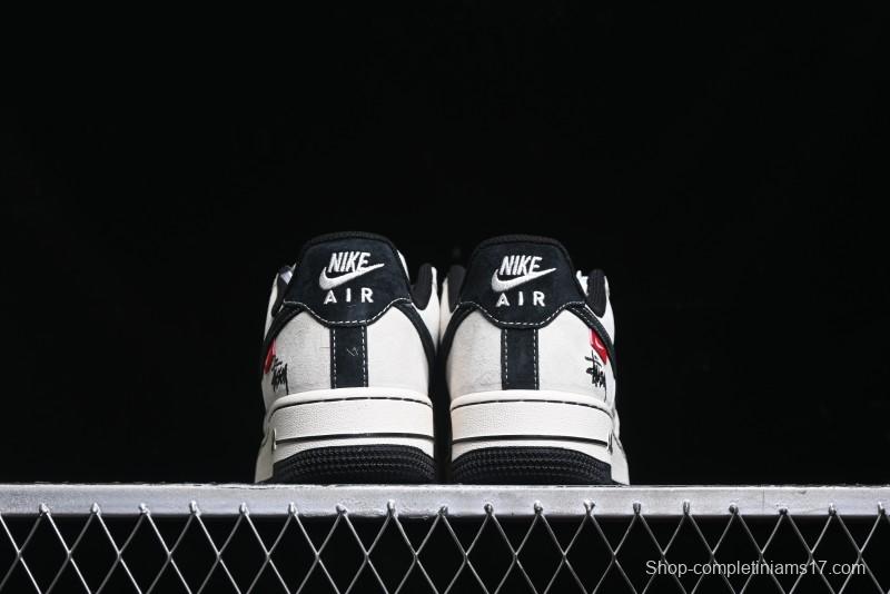 Nike Air Force 1 '07 Low Stussy Collaboration - AF1 Light Grey Red Tag Low-Top Casual Sneakers SJ6698-009