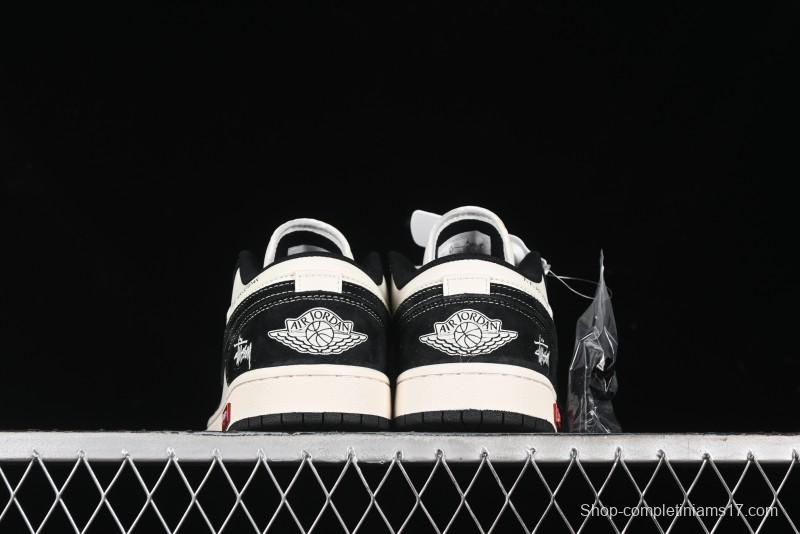 Nike Air Jordan 1 Low AJ1 Stussy Collaboration - Black White Red Label Retro Basketball Shoes - SJ9950-033