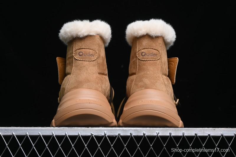 Ouder Retro Lace-Up Mid-Calf Warm & Thickened Platform Casual Snow Boots with Wool Lining - Oud024 Brown