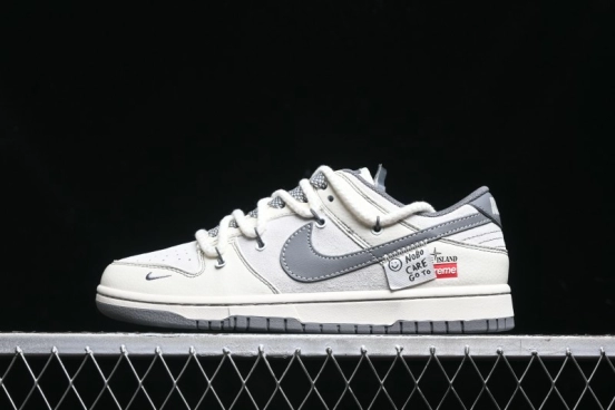 Nike SB Dunk Low Supreme x Stone Island Triple Collaboration - Strap Patch Gray Hook Anniversary High-End Custom Low-Top Casual Skate Shoes - YX5066-203