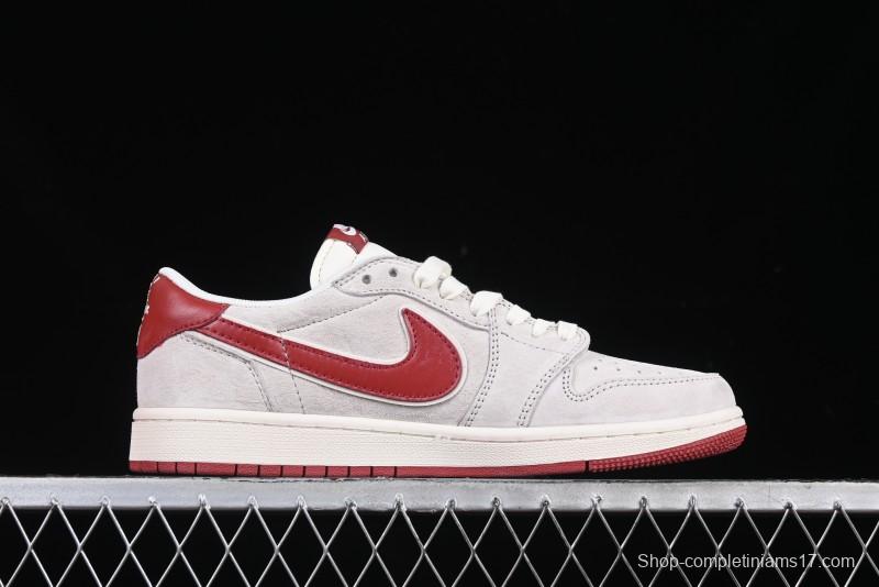 Nike Travis Scott x Fragment Design x Air Jordan 1 Low OG SP AJ1 Retro Sneakers with Reverse Swoosh - XZ6188-056
