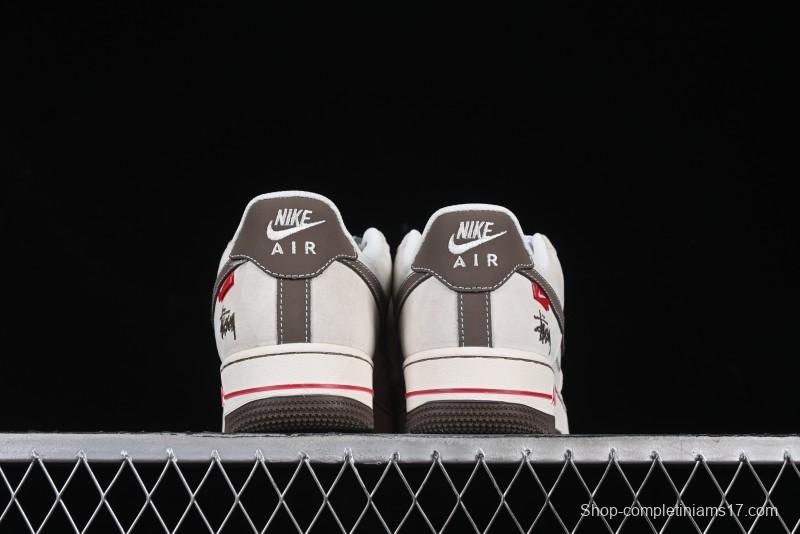 Nike Air Force 1 '07 Low Stussy Collaboration Dual-Tone Beige Brown Low-Top Casual Sneakers - SJ6698-025