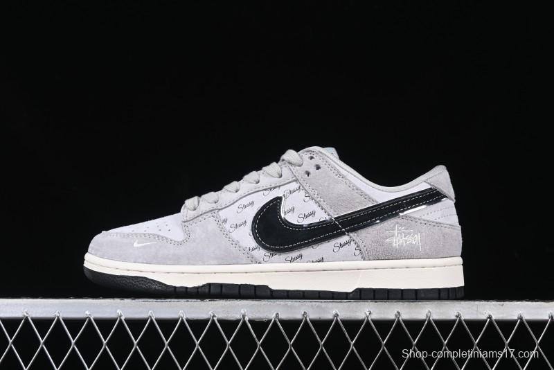 Nike SB Dunk Low Stussy Collaboration - Black Swoosh Anniversary Custom Low-Top Casual Skate Shoes - XX3168-069