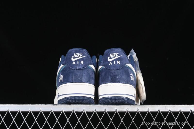 Nike Air Force 1 '07 Low Stussy Collaboration Light Blue White Transparent Swoosh Low-Top Casual Sneakers - DM6688-055