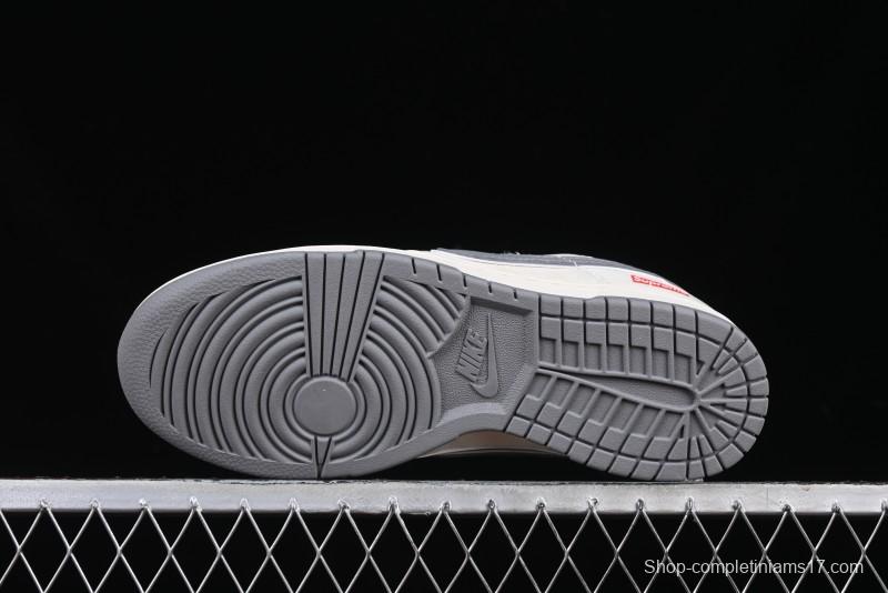 Nike SB Dunk Low Supreme Collaboration Grey Swoosh Double Mini Swoosh Anniversary Custom Low-Top Casual Sneakers - XX2025-688