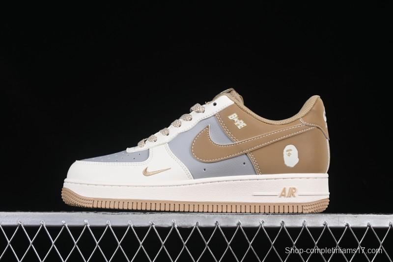 Nike Air Force 1 '07 Low Bape Collaboration Khaki Beige Grey Low-Top Casual Sneakers - BB6566-208