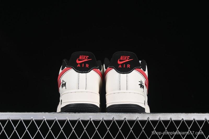 Nike Air Force 1 '07 Low Stussy Collaboration Black Stitch Red Swoosh Casual Sneakers - XS1958-518