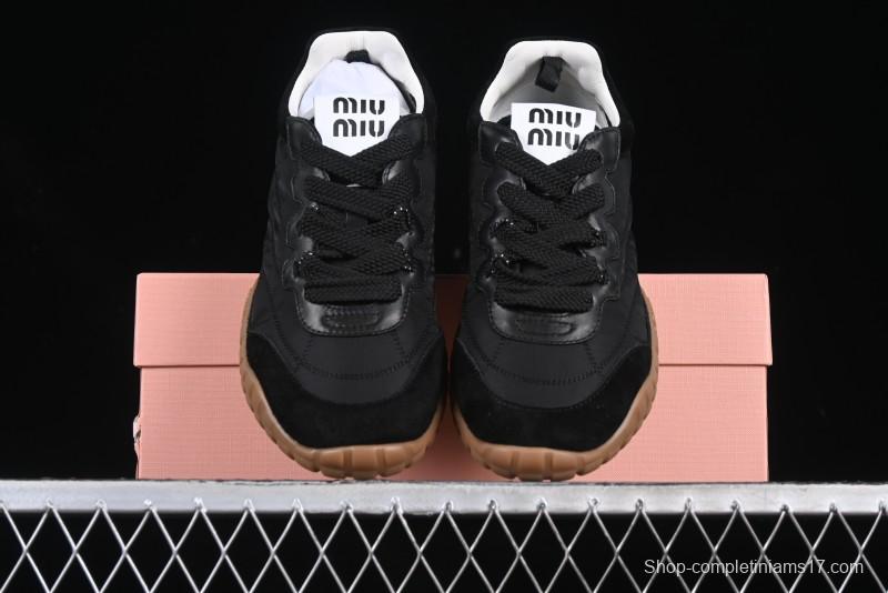 Miu Miu Suede Round Toe Lace-Up Women's Low-Top Casual Shoes - 99D4
