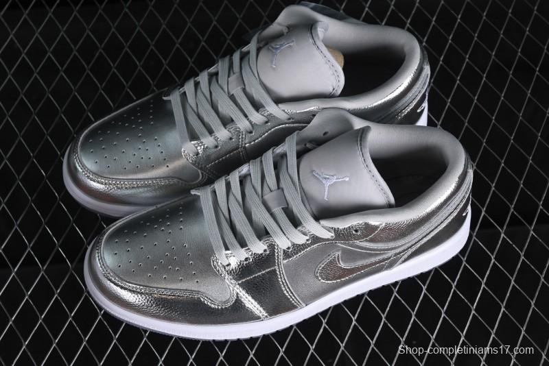 Nike Air Jordan 1 Low "Metallic Silver" Casual Sneakers with Metallic Finish - FN5030-001