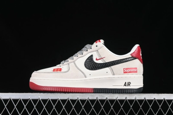 Nike Air Force 1 '07 Low Supreme Snake Year Limited Edition Black Snake Swoosh Low-Top Casual Sneakers - HH7518-033