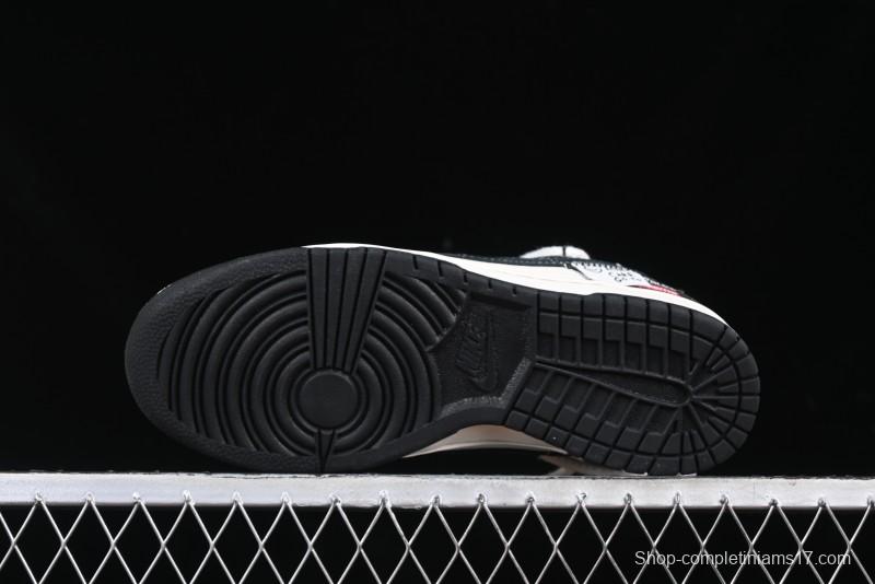 Nike SB Dunk Low Supreme x Stone Island Triple Collaboration Strap Patch Black Swoosh Anniversary Custom Low-Top Casual Skate Shoes - YX5066-202