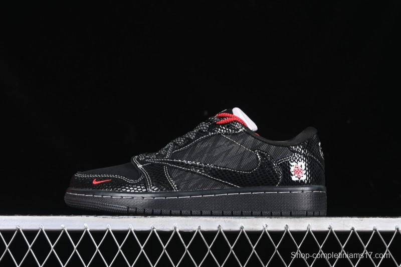 Nike Travis Scott x Fragment Design x Air Jordan 1 Low OG SP AJ1 Year of the Snake Limited Black Snake Web Low Top Casual Sneakers - CH6336-018