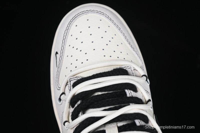 Nike SB Dunk Low Stussy Collaboration Anniversary Edition Lace-Up Beige Grey Black Swoosh Low-Top Casual Skate Shoes - YX5066-242