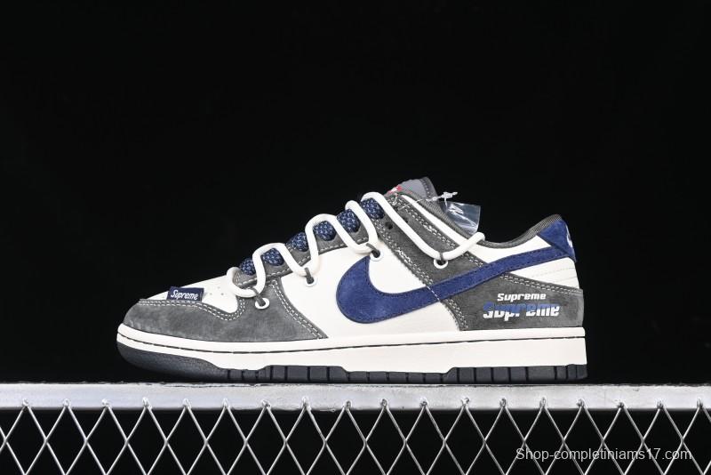 Nike SB Dunk Low Supreme Collaboration - Grey White Blue Swoosh Lace-Up Anniversary Customized Low-Top Casual Skate Shoes - XS1186-100