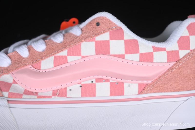 Vans Knu Skool Low Top Comfortable Slip Resistant Wear Resistant Casual Sneakers in Pink Checker - VN0009QCREV