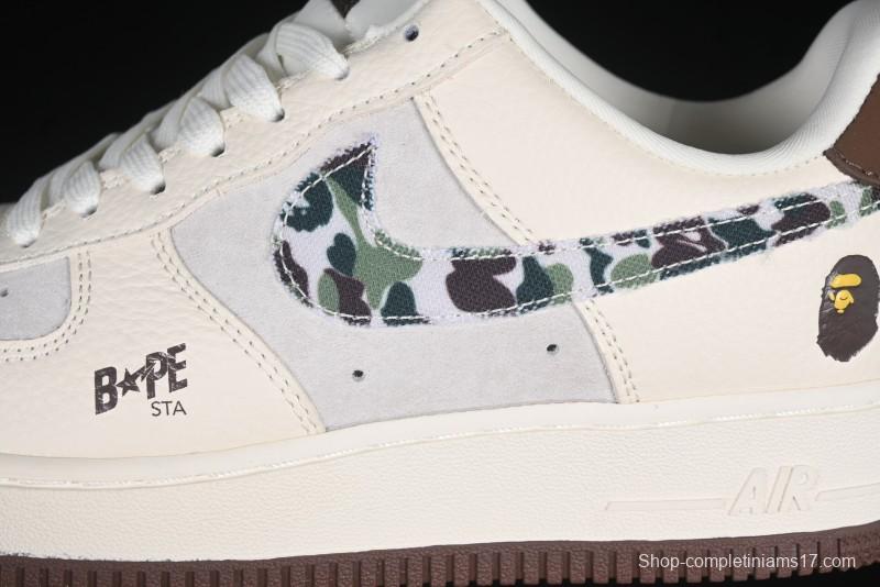 Nike Air Force 1 '07 Low Bape Camouflage Swoosh Beige Casual Sneakers - DF0188-030