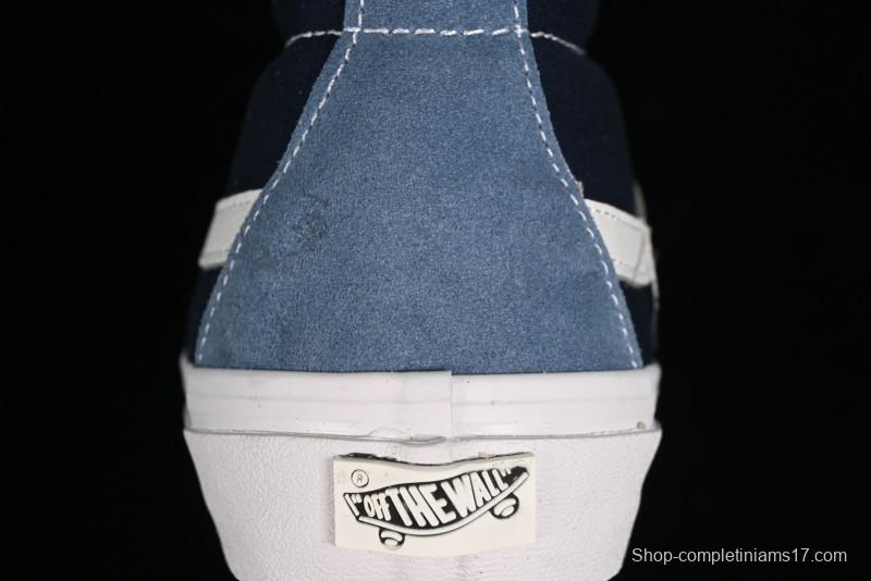 Vans Sk8-Mid Reissue 83 High-End Retro Skate Shoes with Blue Patchwork Suede - VN000CQQDWR
