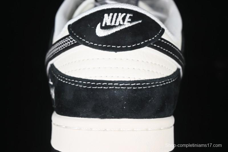 Nike SB Dunk Low Stussy x Gucci Triple Collaboration - Irregular Black Swoosh Anniversary Custom Low-Top Casual Sneakers - FC1688-196