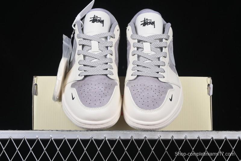 Nike Air Jordan 1 Low Stussy Collaboration - Retro Basketball Shoes in Light Grey - SJ9950-044