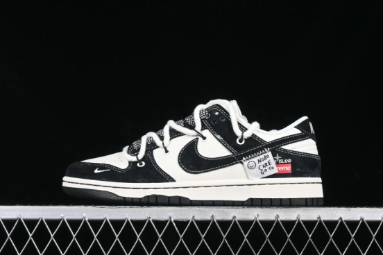 Nike SB Dunk Low Supreme x Stone Island Triple Collaboration Strap Patch Black Swoosh Anniversary Custom Low-Top Casual Skate Shoes - YX5066-202