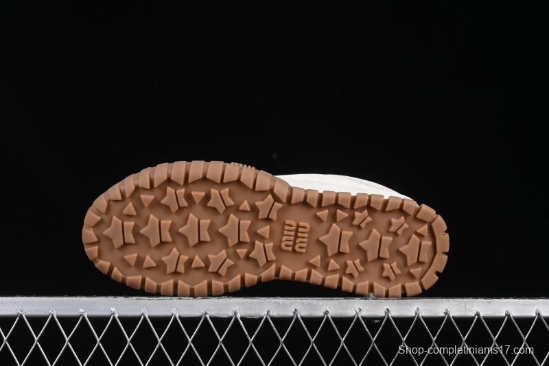 Miu Miu Suede Round Toe Lace-Up Women's Low-Top Casual Shoes in Beige - 99D4