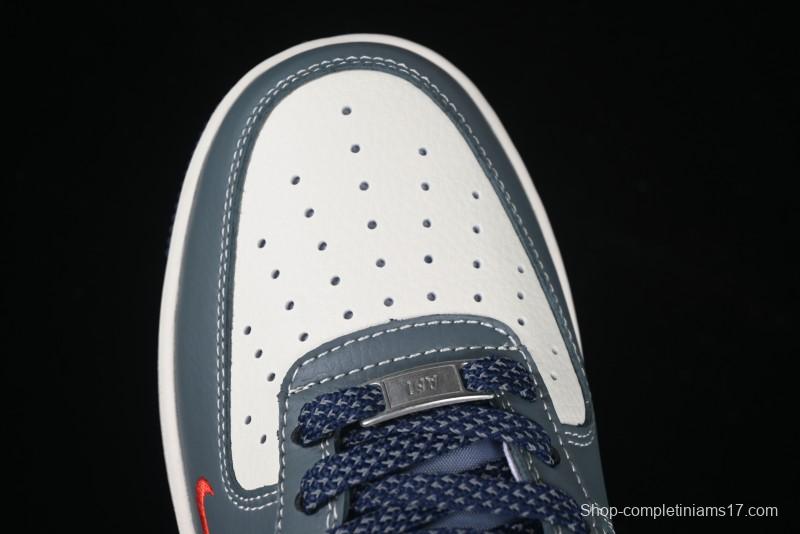 Nike Air Force 1 '07 Low Supreme Casual Sneakers in Grey Blue with Red Swoosh - XZ6188-382