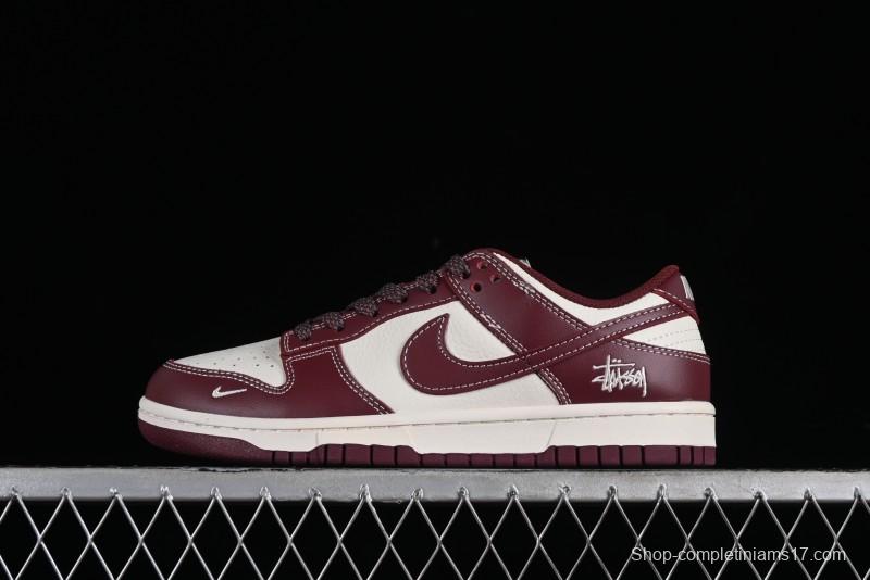 Nike SB Dunk Low Stussy Collaboration - Burgundy Starry Sky Anniversary High-End Custom Low-Top Casual Skate Shoes - BB9898-001